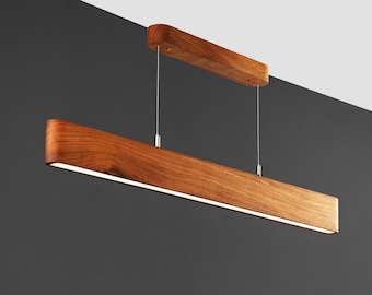 Curved Edge Solid Wood Linear Pendant Light