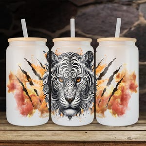 Fiery Tribal Tiger 16 oz Glass Libby Can Sublimation & UVDTF Design Digital Download PNG Instant DIGITAL Only Libby Can  Wrap