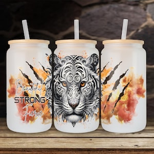 Positive Affirmation Tribal Tiger 16 oz Glass Libby Can Sublimation & UVDTF Design Digital Download PNG Instant DIGITAL Only Libby Can  Wrap