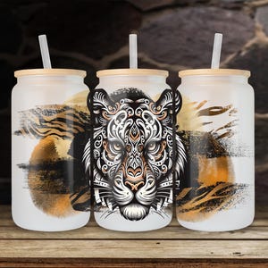 Animal Print Tribal Tiger 16 oz Glass Libby Can Sublimation & UVDTF Design Digital Download PNG Instant DIGITAL Only Libby Can  Wrap
