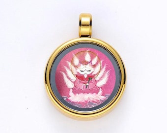 Kitsune Love Attraction Hand-Painted Talisman Pendant - Mineral Art Charm for Romance