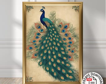 Vintage Peacock Digital Download Gallery Wall Print Peacock Printing Peacock Wall Art Downloadable Peacock Poster Wall Art Digital Bedroom