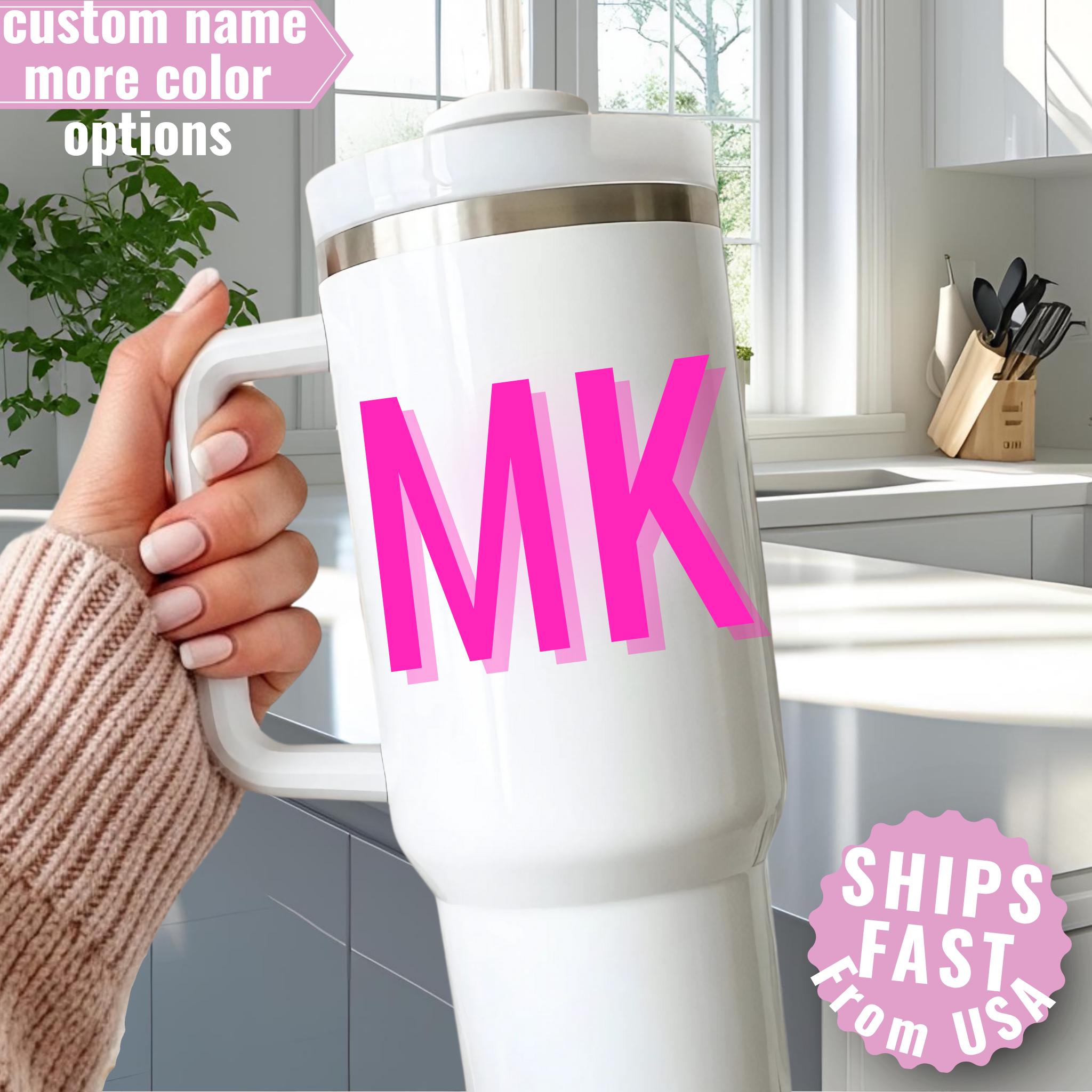 Monogram Tumbler 40oz Personalized Tumbler Monogrammed 40oz Custom Tumbler with Handle and Straw Shadow Monogram Cup Initial Tumbler Travel