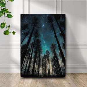 Twilight Pine Forest Wand Kunst Leinwand Serene Wald Druck Schlafzimmer Wand Dekor Blauer Himmel Natur Poster Fertig zum Aufhängen Moderne Wohnzimmer Kunst