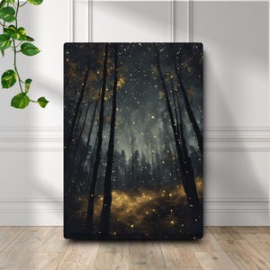 Arte de pared con diseño de bosque oscuro, paisaje natural, listo para colgar, lienzo, póster de cielo estrellado, impresión abstracta, decoración de pared para sala de estar, regalo