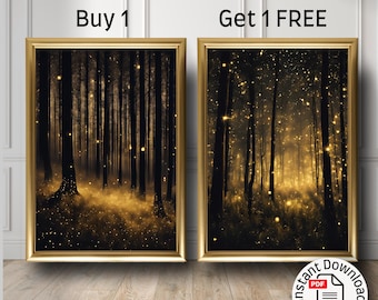 Forest Wall Art Digital Download Firefly Printable Art Bedroom Decor Mystical Night Forest Digital Art Modern Abstract Printable Downloads