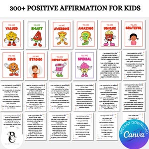 300+ Affirmation für Kinder, druckbare positive Affirmation, motivierende psychische Gesundheit Angst, tägliche Affirmation, Kinder Achtsamkeit.