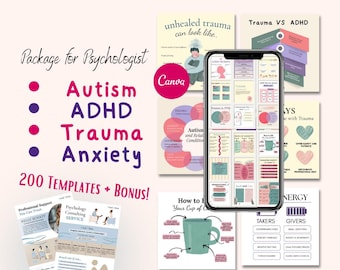 Modèle de publication sur la psychologie, sensibilisation à l'autisme, réseaux sociaux pour le TDAH, modèles de médias sociaux pour la psychologie, santé mentale, neurodiversité Budle Canva