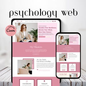 Canva Website Template for Therapist, Ready to edit, One Page Design for Psychologist Therapist Landing Page, Mental Therapist Website,