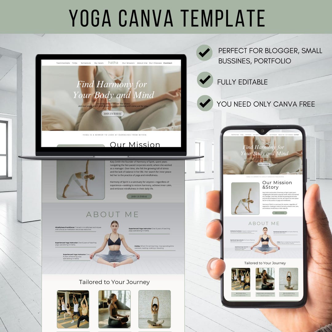 Yoga Website Template Canva Yoga Studio Page Mental Health Template