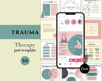 Modèle de publication sur Instagram pour la sensibilisation aux traumatismes, santé mentale sur Instagram, réseaux sociaux pour thérapeutes, publication Instagram sur les traumatismes, modèle modifiable pour la psychologie