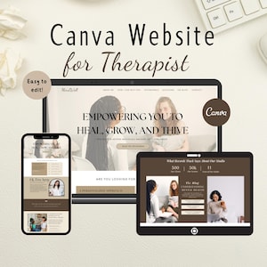 Puede incluir: Una maqueta de sitio web para un terapeuta que utiliza Canva. El sitio web se titula "Mind Well" y presenta el texto "Empowering you to heal, grow, and thrive". El sitio web también incluye una sección titulada "Are you looking for a personalized approach?" y una sección titulada "What Records Track Says About Our Studio".