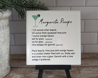 Drink Recipe sign, bar sign, CUSTOM recipe, easel sign, tile sign - easel included, your color choice