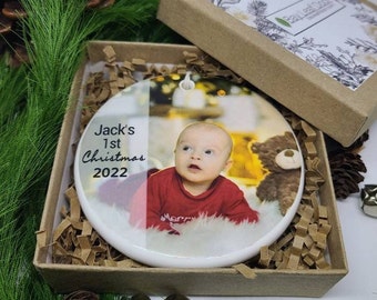 Ornament Baby's 1st, Christmas Ornament, Custom Ornament, Personalized Gift - picture of your baby and their name