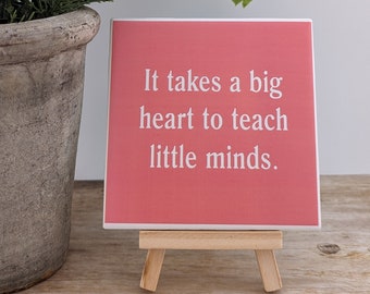 Teacher Appreciation Tile, Teachers, Teacher, Educators Sign - big heart - easel included, your color choice