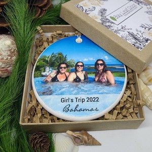 Ornament Girl's Trip, Vacation, Friend Ornament, Vacation Ornament, Vacation Photo - your photo and vacation destination