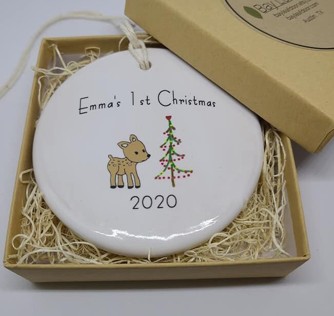 Ornament - CUSTOM ceramic  baby's 1st Christmas line drawn orname…