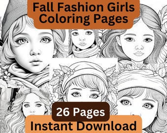 Fall Fashion Girls Coloring Book: Grayscale Autumn Designs (Digital Download)