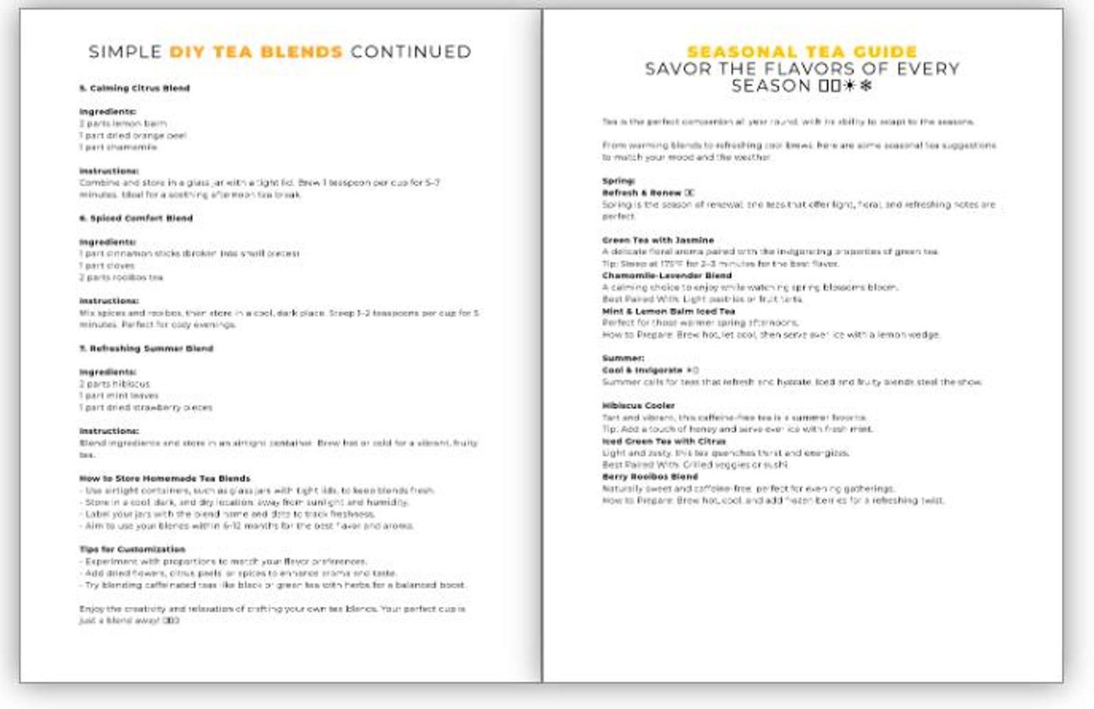 Herbal Tea Benefits Chart Printable Tea Guide (digital Download) Etsy