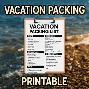 Printable Travel Packing List, Vacation Packing Checklist, Travel Packing Checklist, Packing Checklist, Printable Travel Packing Checklist