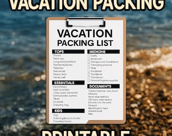 Druckbare Reise Packliste: Urlaubs Checkliste Organizer