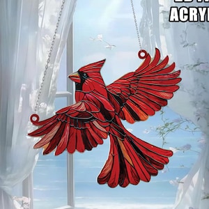 Cardinal Acrylic Window Hanging, Red Cardinal Suncatcher, Bird Lover Gift, Bird Memorial Gift for Christmas, Cardinal Lover Gift