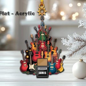 Personalized Guitar Christmas Ornament, Electric Guitar 2D Flat Ornament, Guitar Xmas Decor, Christmas Gift for Music Lovers, Guitar Players