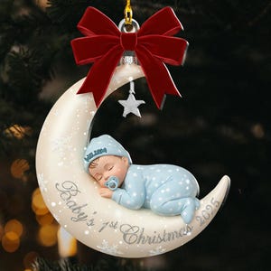 Custom 2D Flat Moon Baby’s First Christmas Ornament, Personalized Newborn Keepsake, Unique Holiday Decoration, Baby Gift