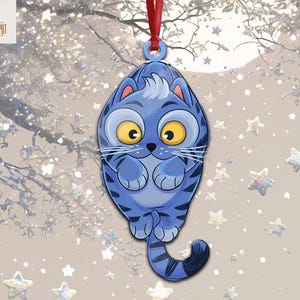 Cute Blue Hunter Tiger Hugging Funny Ornament, Cartoon Tiger Ornament, Funny Doll Tiger, Music Gift Fan, Gift For Her, Him, Kids