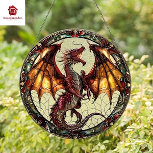 Dragons Stained Glass Suncatcher Ornament, Gift for Dragon Lover, Window Hanging Decor, Dragon Wall Art, Bookish Home Decor, Librarian Gifts