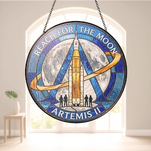 Artemis II Reach for the Moon Suncatcher, NASA Inspired Space Window Decor, Stained Glass Astronaut Gift 2026