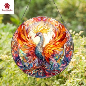 Phoenix Window Hanging Stained Glass Suncatcher , Fantasy Lover Gift, 2D Glass Decor, Mythical Art, Home Window Decoration, Phoenix Ornament