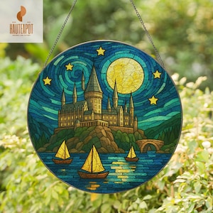 Wizard School Stained Glass Suncatcher, Enchanted Castle Stained Glass – Christmas Window Decor for Book Lovers & Fantasy Fans, Gift For Her