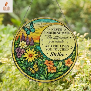 Personalized Retirement Stained Glass Suncatcher – Floral Retirement Window Decor – Retirement Keepsake and Coworker Gift, Gift For Teacher