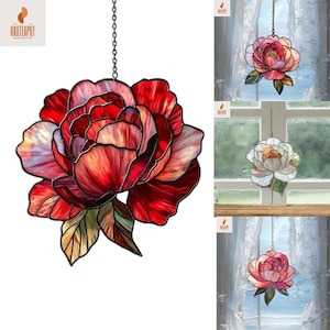 Birth Flower Faux Stained Suncatcher,Peony Acrylic Window Hanging,Birthday Gift Garden for Her,Peony Lover Gardening Lover,Flower Lover Gift