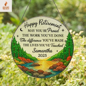 Retirement Gift – Personalized Stained Glass Suncatcher – Floral Retirement Keepsake – Window Hanging Decor, Gift For Teacher, Mom, Dad