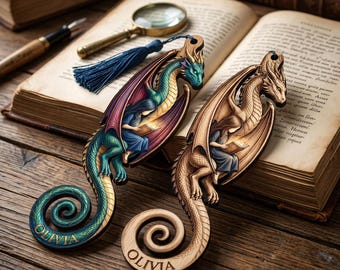 Mythical Dragon Bookmarks, Perfect Gift for Avid Readers, Dragon and Book Lovers, Fantasy Collectibles, Custom Name Gift for Book Fans