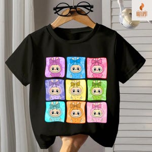 Camiseta infantil inspirada en Lafufu: adorable camiseta con dibujos kawaii, estilo casual unisex, con monstruos, ideal como regalo de cumpleaños.