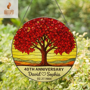 Personalized 40th Wedding Anniversary Window Faux Stained Glass Suncatcher, Wedding Anniversary Keepsake, Ruby Wedding Anniversary Gift