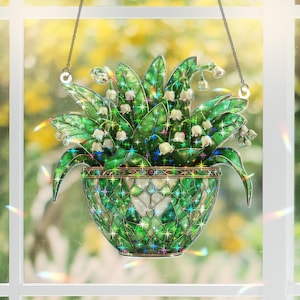 Lily of the Valley Hologram Acrylic Suncatcher, Acrylic Window Hanging, Floral Home Decor, Gift for Mom, Lily Flower Lovers Gift