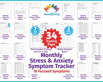 Monthly Stress and Anxiety Journal and Symptom Tracker for Stress Relief and Mood Tracker for Anxiety Relief and Stress Relief