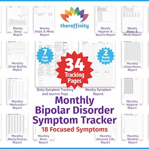 Monthly Bipolar Journal and Symptom Tracker for Bipolar Disorder Recovery Journal and Manic Depression Recovery Diary and Bipolar Treatment