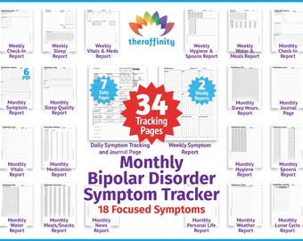 Monthly Bipolar Journal and Symptom Tracker for Bipolar Disorder Recovery Journal and Manic Depression Recovery Diary and Bipolar Treatment