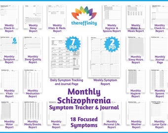 Monthly Schizophrenia Symptom Tracker and Mood Tracker for Schizophrenia Treatment and Psychotic Disorder Symptoms