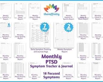 Monthly PTSD Symptom Tracker and Journal for C-PTSD Mood Tracker and Complet PTSD Treatment Journal for Post Traumatic Stress Disorder
