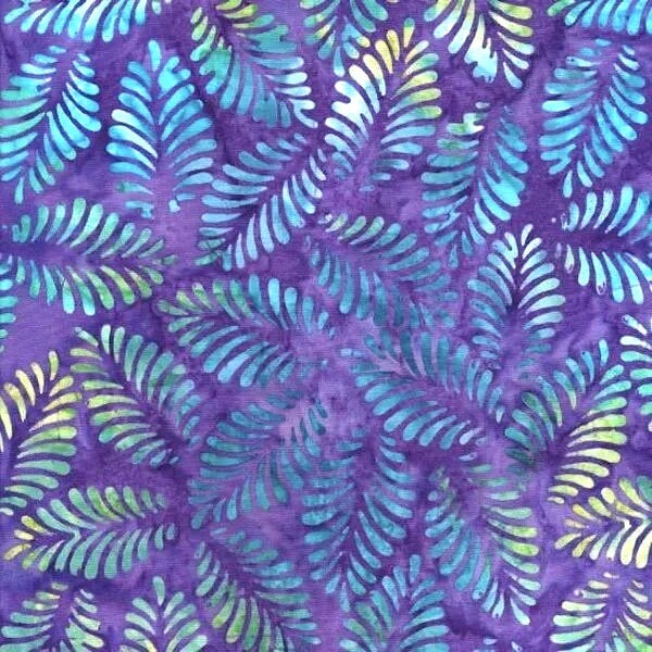 Majestic Batik Gamboge 128 - Green Turquoise Yellow Leaves on Purple