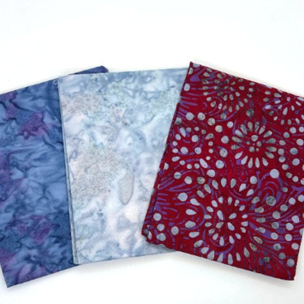 Batik Fat Quarter Bundle 364C - Red, Blue & Gray Tones - 3/4 yard total