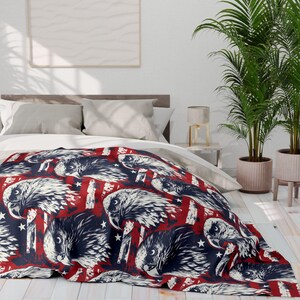 Fierce Patriot Fleece Blanket | Bold Bald Eagle & American Flag | Distressed Patriotic Throw | USA Pride Home Decor | Freedom Fragments