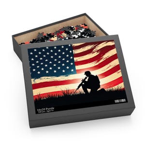 Silent Reverence Puzzle | Patriotic Soldier Artwork | American Flag Tribute | Honoring Service and Sacrifice Puzzle