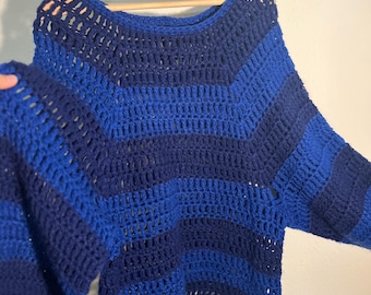 Suéter de ganchillo hecho a mano con retazos — Raya raglán — Hecho a medida